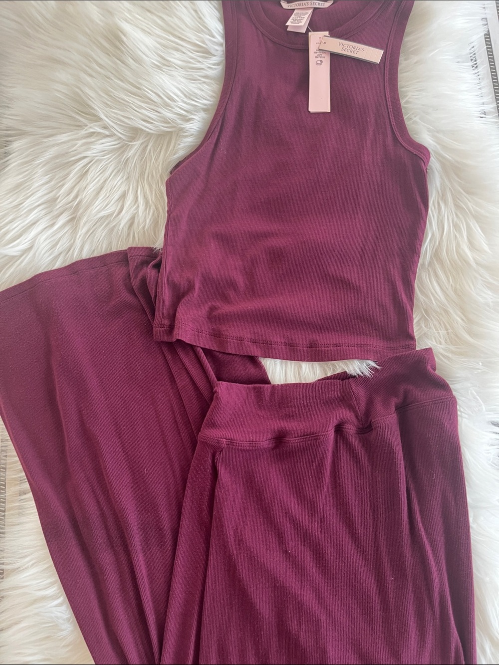 Victoria's Secret Ribbed Wide-Leg lounge Set in Burgundy